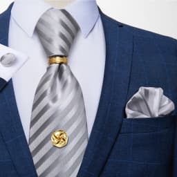 Men Tie Navy Gold Striped Business Formal Necktie Handkerchief Cuffinks Ring Set Jacquard Woven Wedding Tie DiBanGu
