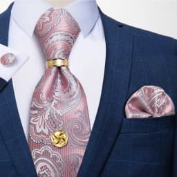 Men Tie Navy Gold Striped Business Formal Necktie Handkerchief Cuffinks Ring Set Jacquard Woven Wedding Tie DiBanGu
