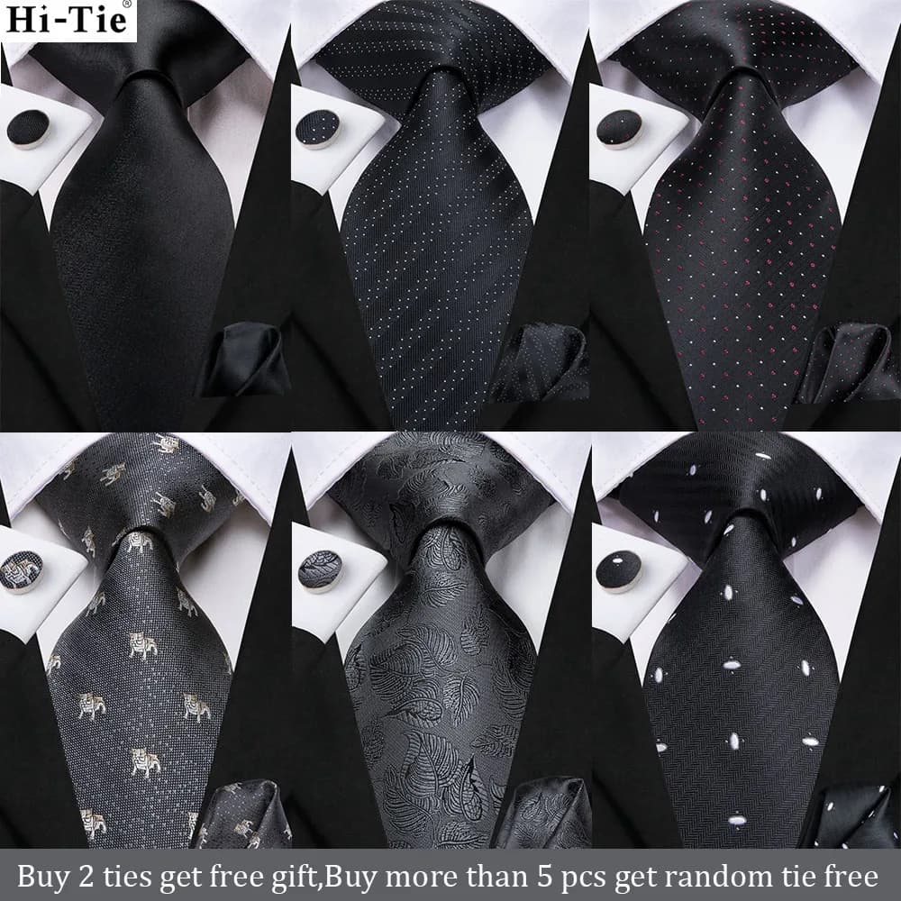 Hi-Tie 8.5cm Black Solid Striped Paisley Men's Business Tie Neck Tie for Men Fashion Luxury silk Wedding Necktie Gravatas
