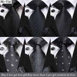 Hi-Tie 8.5cm Black Solid Striped Paisley Men's Business Tie Neck Tie for Men Fashion Luxury silk Wedding Necktie Gravatas