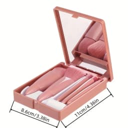 5Pcs Portable Makeup Brush Set With Mirror -  Foldable Travel Kit ，Mini Makeup Brush Set Travel Makeup Brush Set