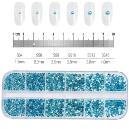 2400pcs+ Shiny Clear Crystal Gems Nail Rhinestones 1.5-4mm Mixed Round Glass Stone Flatback Nail Charms 12grids Nail Diamond DIY