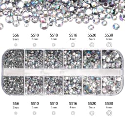 2400pcs+ Shiny Clear Crystal Gems Nail Rhinestones 1.5-4mm Mixed Round Glass Stone Flatback Nail Charms 12grids Nail Diamond DIY