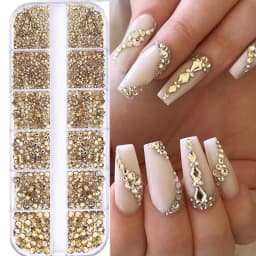 2400pcs+ Shiny Clear Crystal Gems Nail Rhinestones 1.5-4mm Mixed Round Glass Stone Flatback Nail Charms 12grids Nail Diamond DIY