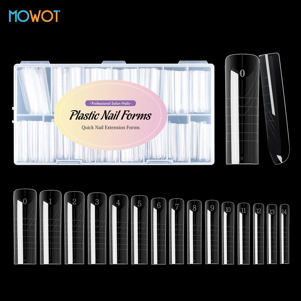 MOWOT New Square Dual Nail Form Extension False Nail Tips Quick Building Gel Molds Full Cover Large Size Acrylic Nail Top Forms