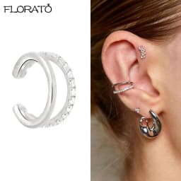 1PCS Double Hoop Earring with Chain 925 Sterling Silver Ear Needle Crystal Huggie Earrings Party Jewelry Piercing Earlobe Hoops