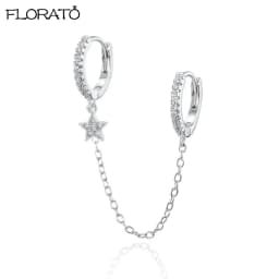 1PCS Double Hoop Earring with Chain 925 Sterling Silver Ear Needle Crystal Huggie Earrings Party Jewelry Piercing Earlobe Hoops