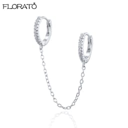 1PCS Double Hoop Earring with Chain 925 Sterling Silver Ear Needle Crystal Huggie Earrings Party Jewelry Piercing Earlobe Hoops