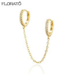 1PCS Double Hoop Earring with Chain 925 Sterling Silver Ear Needle Crystal Huggie Earrings Party Jewelry Piercing Earlobe Hoops