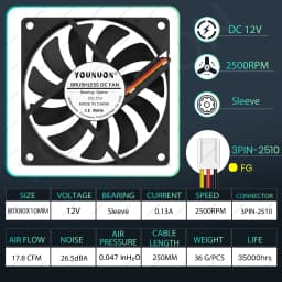 YOUNUON 80MM Fan 5V USB Fan 80x80x10mm 8cm DC 5V 12V 24V 8010 Fan Brushless Cooling Cooler PC Fan Computer Case Fan Cooler