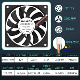 YOUNUON 80MM Fan 5V USB Fan 80x80x10mm 8cm DC 5V 12V 24V 8010 Fan Brushless Cooling Cooler PC Fan Computer Case Fan Cooler