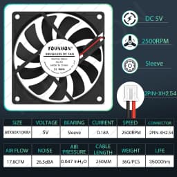 YOUNUON 80MM Fan 5V USB Fan 80x80x10mm 8cm DC 5V 12V 24V 8010 Fan Brushless Cooling Cooler PC Fan Computer Case Fan Cooler