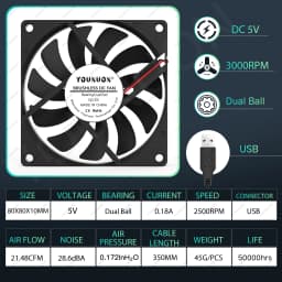 YOUNUON 80MM Fan 5V USB Fan 80x80x10mm 8cm DC 5V 12V 24V 8010 Fan Brushless Cooling Cooler PC Fan Computer Case Fan Cooler