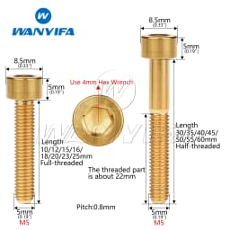 Wanyifa Titanium Bolt M5 x 10 12 16 18 20 23 25 30 35 40 45 50 55 60mm Allen Key Square Head Screw for Bicycle Stem Seatpost