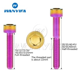 Wanyifa Titanium Bolt M5 x 10 12 16 18 20 23 25 30 35 40 45 50 55 60mm Allen Key Square Head Screw for Bicycle Stem Seatpost