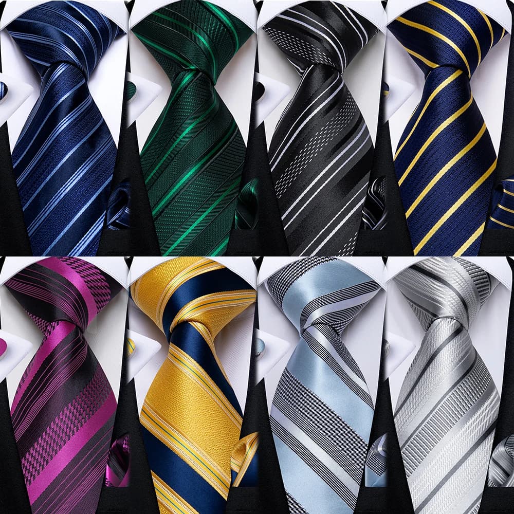 New Formal Ties Classic Blue Striped Necktie Handkerchief Cufflinks Gift For Men Wedding Tie Cravate Gravatas
