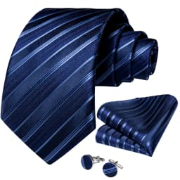New Formal Ties Classic Blue Striped Necktie Handkerchief Cufflinks Gift For Men Wedding Tie Cravate Gravatas