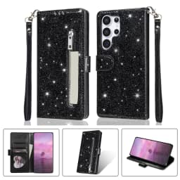 Fashion Glitter Wallet Card Slots Flip Leather Case For Samsung Galaxy S26 Ultra S25 Plus S24 FE S23 A16 A17 A36 A37 A55 A56 A57