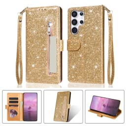 Fashion Glitter Wallet Card Slots Flip Leather Case For Samsung Galaxy S26 Ultra S25 Plus S24 FE S23 A16 A17 A36 A37 A55 A56 A57