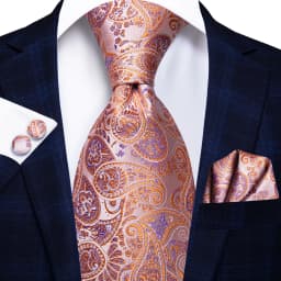 Hi-Tie Orange Solid Paisley Men's Tie Set Silk Wedding Tie For Men New Fashion Designer Quality Hanky Cufflinks Set Dropshipping
