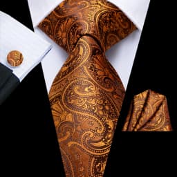 Hi-Tie Orange Solid Paisley Men's Tie Set Silk Wedding Tie For Men New Fashion Designer Quality Hanky Cufflinks Set Dropshipping