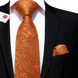 Hi-Tie Orange Solid Paisley Men's Tie Set Silk Wedding Tie For Men New Fashion Designer Quality Hanky Cufflinks Set Dropshipping