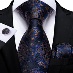 Classic Navy Blue Men's Tie Striped Paisley Floral Necktie Pocket Square Cufflinks Business Tie Set Cravat Gift For Men