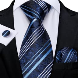Classic Navy Blue Men's Tie Striped Paisley Floral Necktie Pocket Square Cufflinks Business Tie Set Cravat Gift For Men
