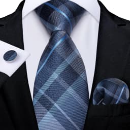 Classic Navy Blue Men's Tie Striped Paisley Floral Necktie Pocket Square Cufflinks Business Tie Set Cravat Gift For Men