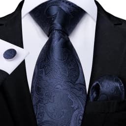 Classic Navy Blue Men's Tie Striped Paisley Floral Necktie Pocket Square Cufflinks Business Tie Set Cravat Gift For Men