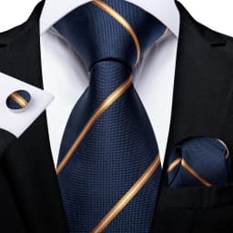 Classic Navy Blue Men's Tie Striped Paisley Floral Necktie Pocket Square Cufflinks Business Tie Set Cravat Gift For Men