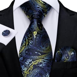 Classic Navy Blue Men's Tie Striped Paisley Floral Necktie Pocket Square Cufflinks Business Tie Set Cravat Gift For Men