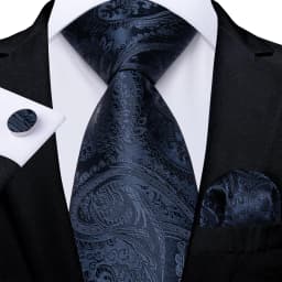 Classic Navy Blue Men's Tie Striped Paisley Floral Necktie Pocket Square Cufflinks Business Tie Set Cravat Gift For Men