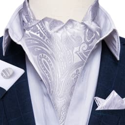 Jacquard Men Plaid Ascots Fashion Paisley Ties Wedding Formal Cravat Ascot British Gentleman Soft Polyester Luxury Gray Neck Tie