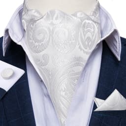 Jacquard Men Plaid Ascots Fashion Paisley Ties Wedding Formal Cravat Ascot British Gentleman Soft Polyester Luxury Gray Neck Tie