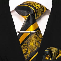 JEMYGINS Classic Silk Luxury Mens Ties Floral Striped Red Green Ties Paisley NeckTie Pocket Square Set Men's Wedding Party Tie