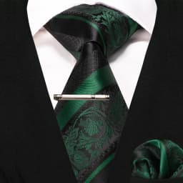JEMYGINS Classic Silk Luxury Mens Ties Floral Striped Red Green Ties Paisley NeckTie Pocket Square Set Men's Wedding Party Tie