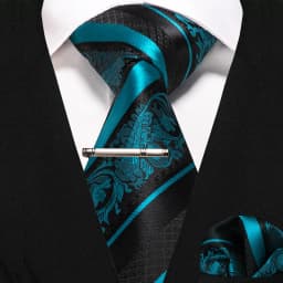 JEMYGINS Classic Silk Luxury Mens Ties Floral Striped Red Green Ties Paisley NeckTie Pocket Square Set Men's Wedding Party Tie