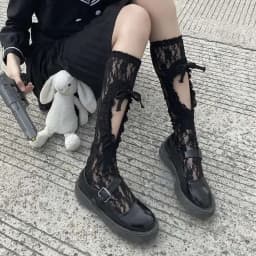 Black Socks Women's Middle Tube Socks Jk Stockings Calf Straps Hollow Summer Crew Socks Sexy Long Tube Calf Japanese Ultra-thin