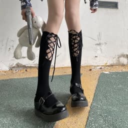 Black Socks Women's Middle Tube Socks Jk Stockings Calf Straps Hollow Summer Crew Socks Sexy Long Tube Calf Japanese Ultra-thin