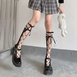 Black Socks Women's Middle Tube Socks Jk Stockings Calf Straps Hollow Summer Crew Socks Sexy Long Tube Calf Japanese Ultra-thin