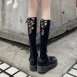 Black Socks Women's Middle Tube Socks Jk Stockings Calf Straps Hollow Summer Crew Socks Sexy Long Tube Calf Japanese Ultra-thin