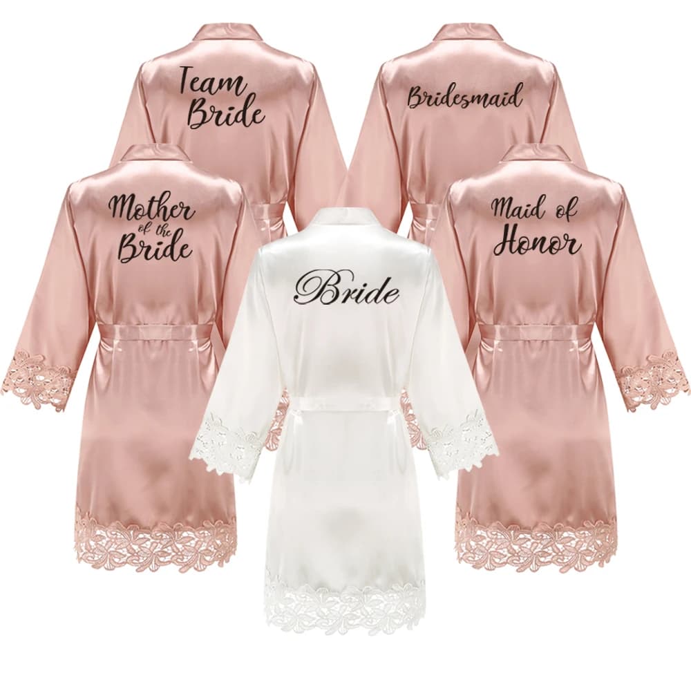 Bridesmaid Robes Rose Gold Bride Robe Wedding Bridesmaid Gift Satin Lace Robe Bridal Dressing Gown Bachelorette Party Pajamas