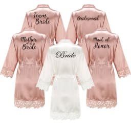 Bridesmaid Robes Rose Gold Bride Robe Wedding Bridesmaid Gift Satin Lace Robe Bridal Dressing Gown Bachelorette Party Pajamas