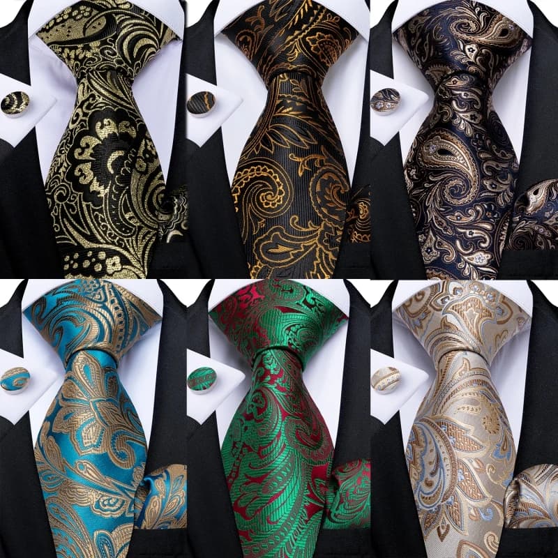 Fashion Paisley Men's Ties Gold Teal Green Black Tie For Men 8cm Business Wedding Accessories Cravat Gift For Men DiBanGu