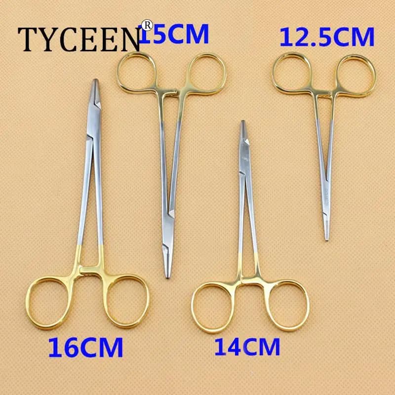 1PC Dental Needle Holder Plier TC Head German Reusable Stainless Steel Gold Plated Handle Orthodontic Forcep Surgical Instrument