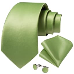 Fashion 8cm Tie Light Green Necktie Men Business Wedding Party Formal Neck Tie Accessories Handkerchief Cufflinks DiBanGu