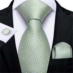 Fashion 8cm Tie Light Green Necktie Men Business Wedding Party Formal Neck Tie Accessories Handkerchief Cufflinks DiBanGu