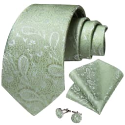 Fashion 8cm Tie Light Green Necktie Men Business Wedding Party Formal Neck Tie Accessories Handkerchief Cufflinks DiBanGu