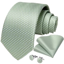 Fashion 8cm Tie Light Green Necktie Men Business Wedding Party Formal Neck Tie Accessories Handkerchief Cufflinks DiBanGu